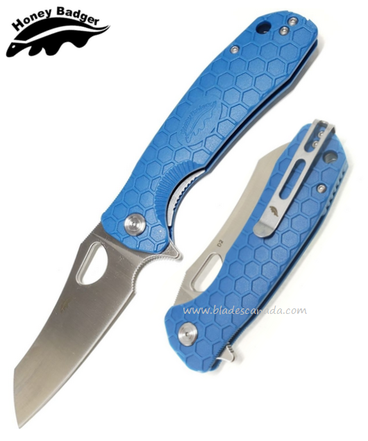 Honey Badger Large Wharncleaver Flipper Folding Knife, D2 Steel, FRN Blue, HB1158